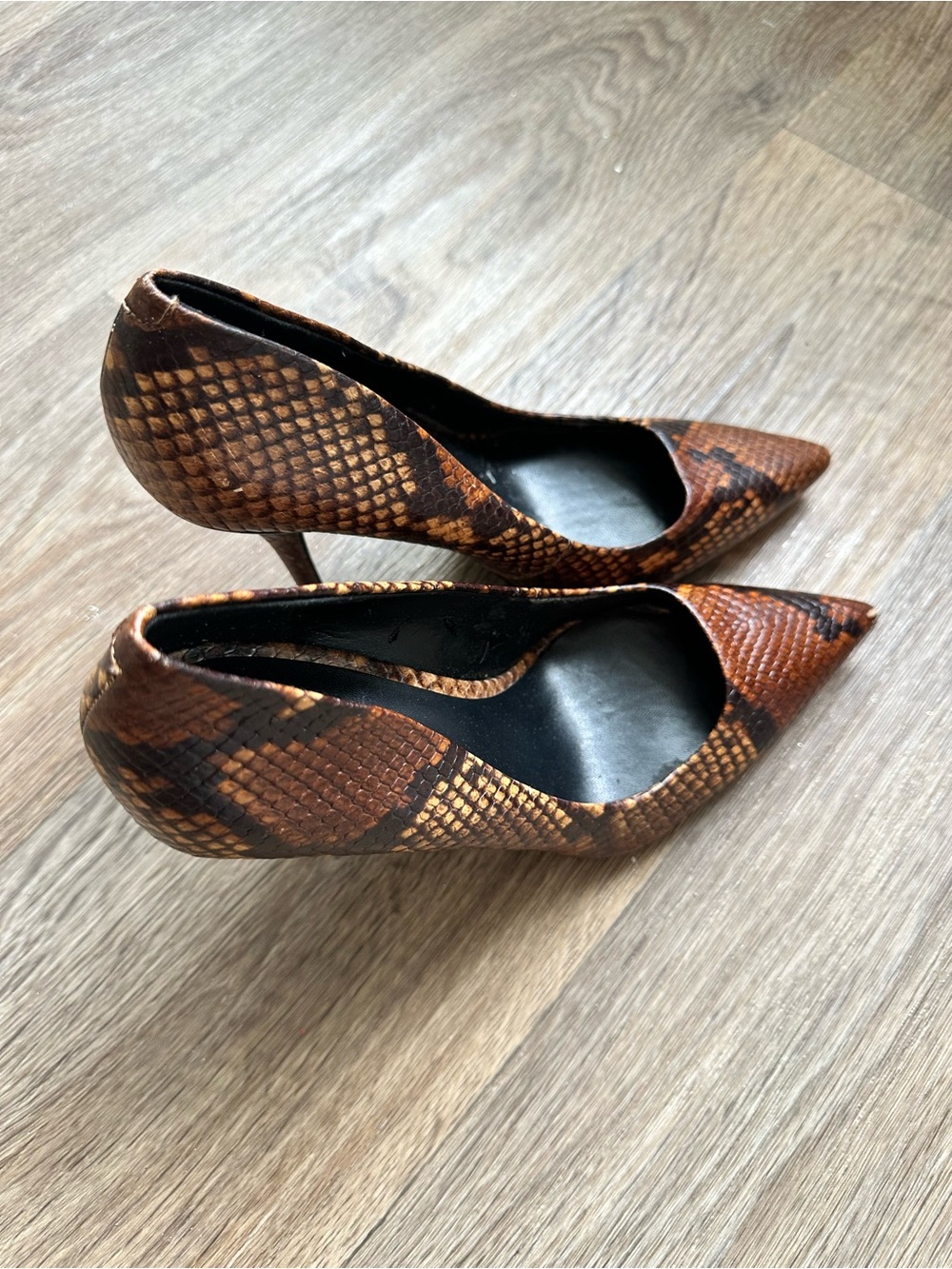 Aldo Snakeskin Print Pointed Toe Stiletto Heels Women’s Size 7.5 Brown Pumps - Picture 4 of 12